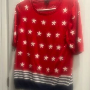 Talbots Red and White Short Sleeve Tee with Star Pattern